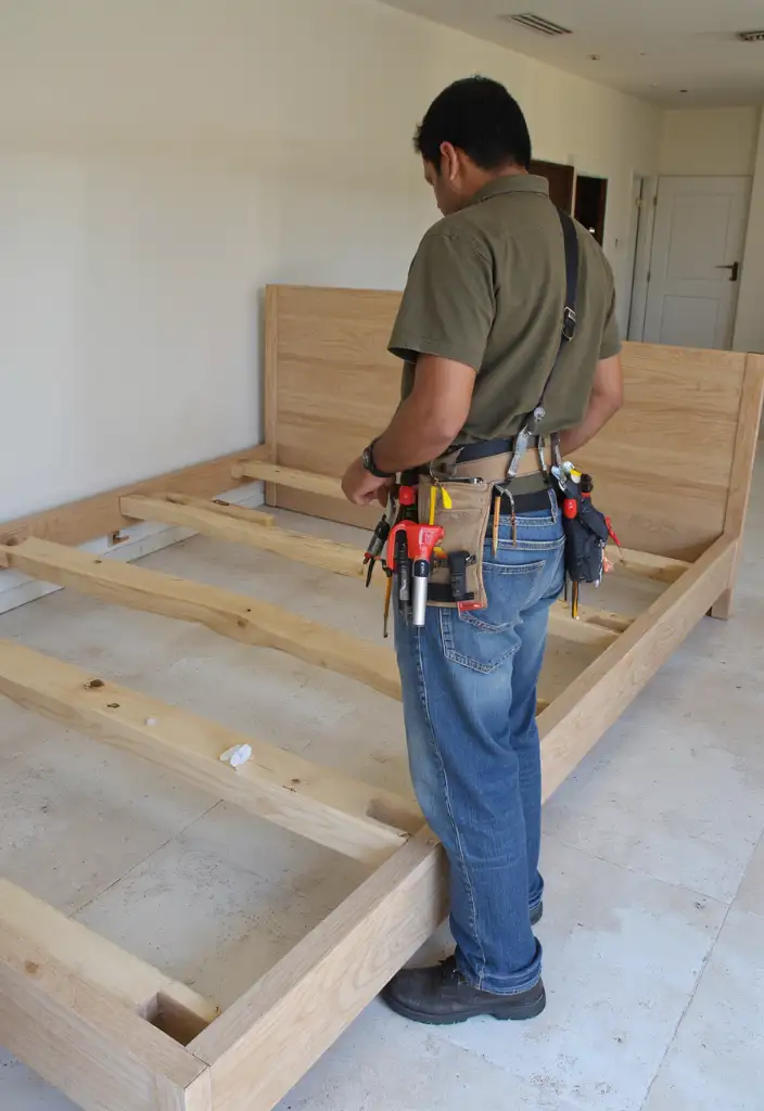 Dubai carpenter installing furniture and assembling a bed in Palm Jumeirah, Dubai