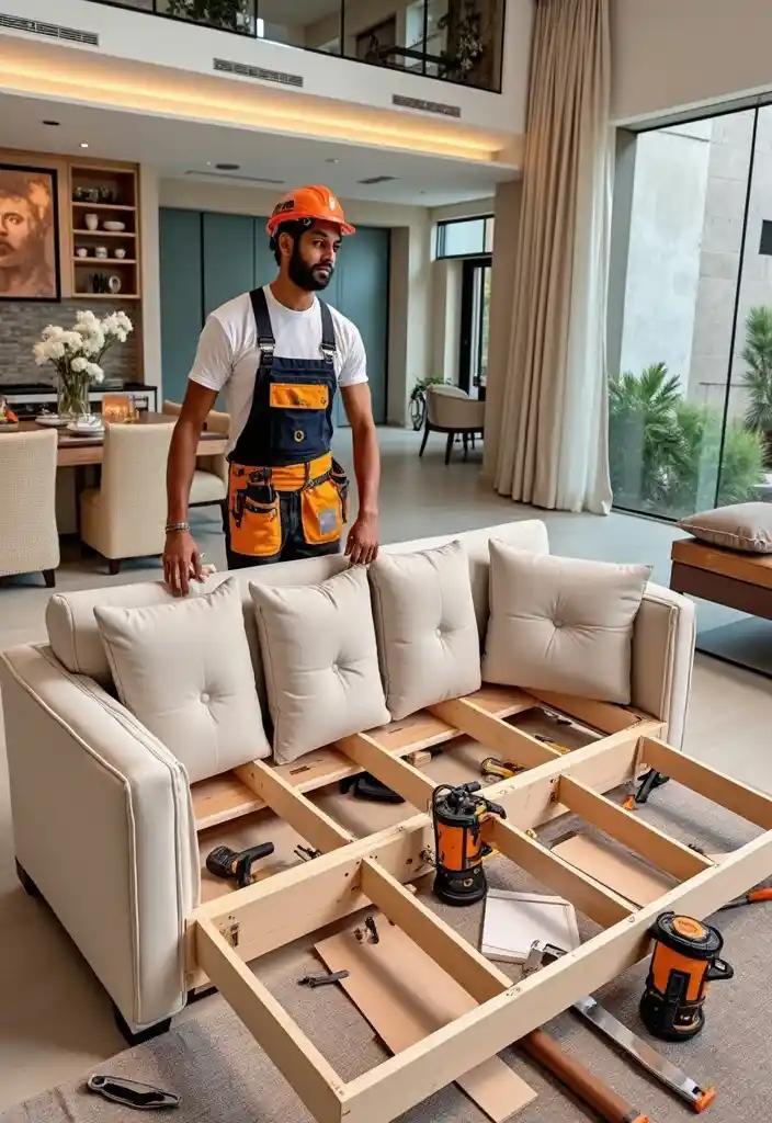 Skilled Dubai carpenter assembling a sofa for expert furniture assembly